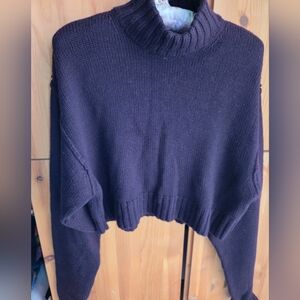 Wilfred Free Women's Burgundy Brown Merino Cropped Mock Turtleneck Sweater M